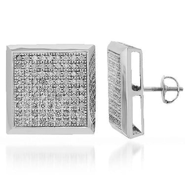 White 14K Solid White Gold Mens Diamond Stud Earrings 1.10 Ctw